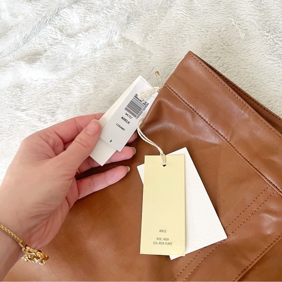 Aritzia Wilfred Adele Cognac Brown Vegan Leather Flare Pants - Picture 6 of 9